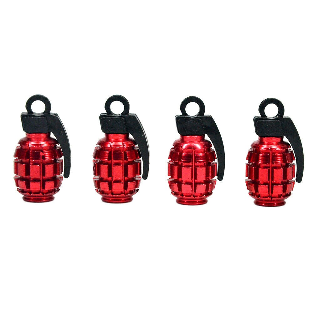 4x Red Grenade Car Tire Valve Stem Tyre Caps Covers Truck/Van/Motorcycle/Bike