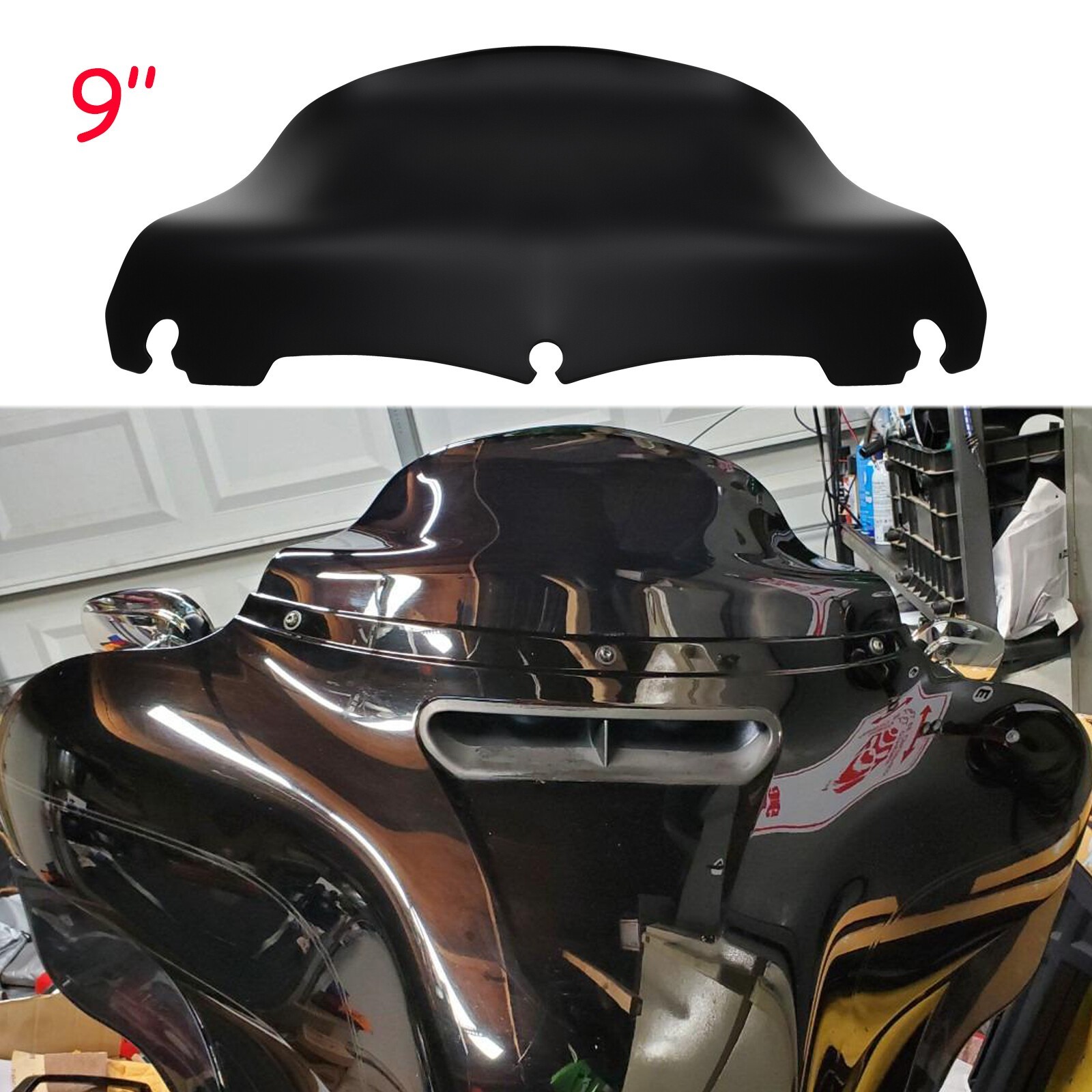 Black-9″ Wave Windshield Windscreen For Harley Ultra Limited Tri Glide 2014-2024