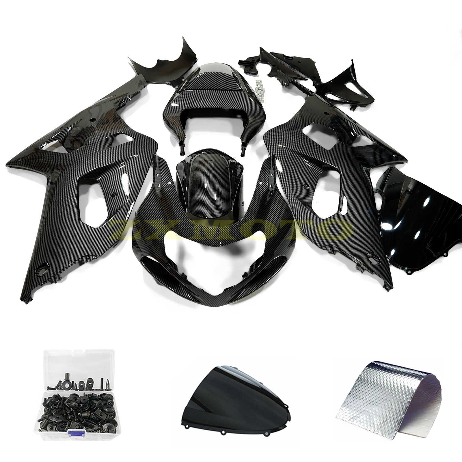Carbon Fiber Fairing Kit +Bolts For Suzuki GSXR600/750 2001 2002 2003 Black Body