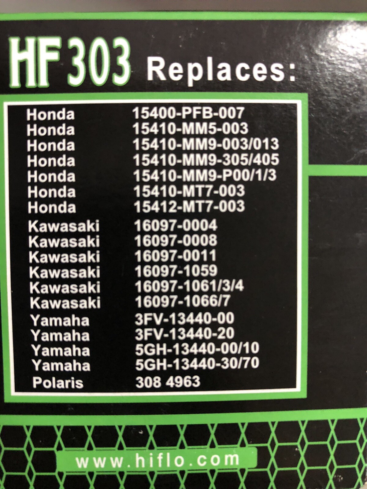 HifloFiltro Oil Filter Black fits Kawasaki/Honda/Yamaha/Polaris HF303 K&N-303