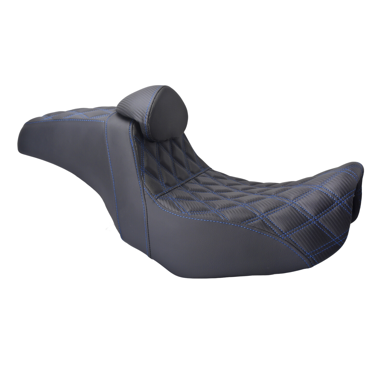 Drive Passenger Seat Blue Stitching Step Up W/ Backrest For Harley Dyna 06-17