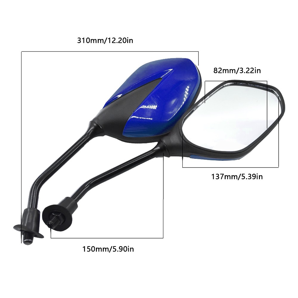 Blue Motorcycle Rear View Mirror Pair 10mm Convex Lens Fit For Scooter Dirt Bike