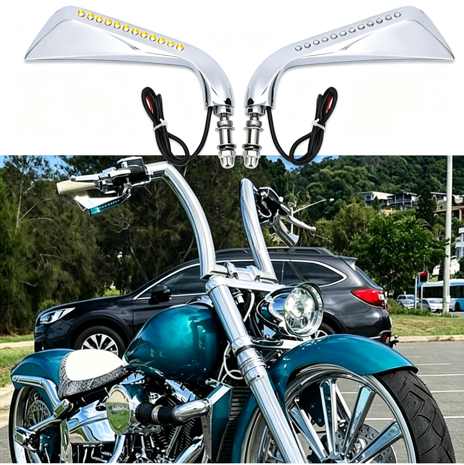 Left & Right Motorcycle Rearview Mirrors w/ LED Turn Signal for Harley Davidson
