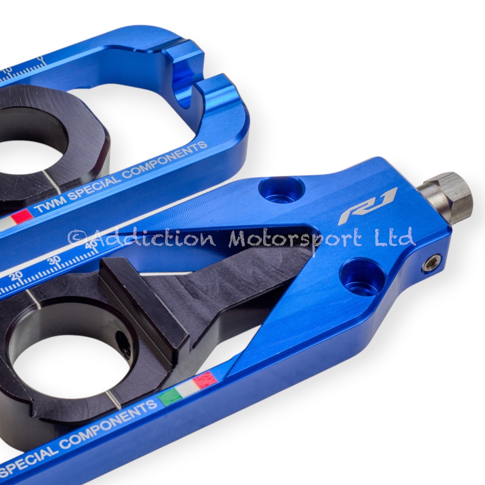 TWM CNC Billet Aluminium Blue Chain Adjuster for Yamaha R1M 2020 – TCY.01.B