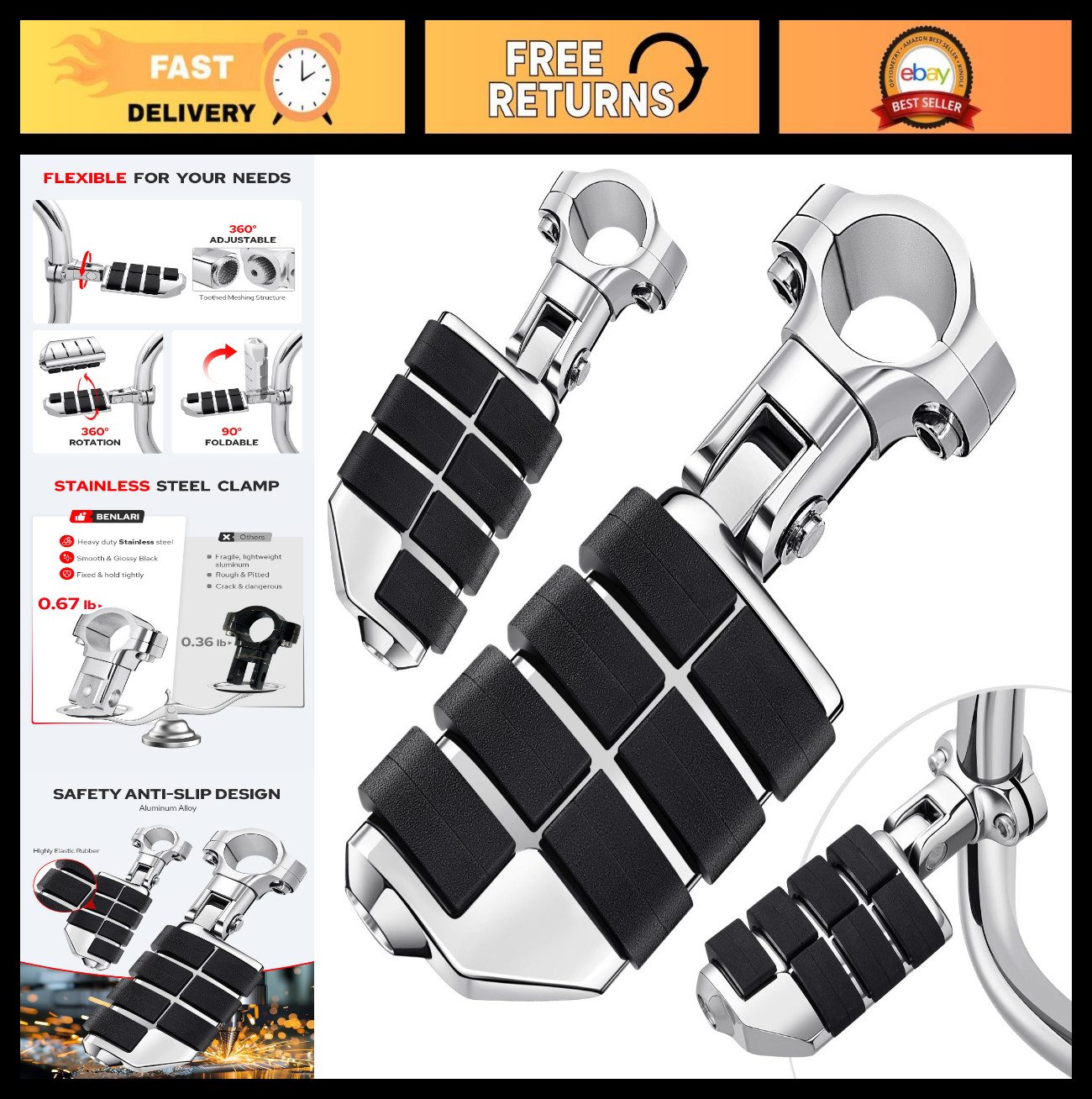 Motorcycle Highway Pegs Foot Pegs Stainless Steel 1in 1-1/4in 25mm 32mm for Engi