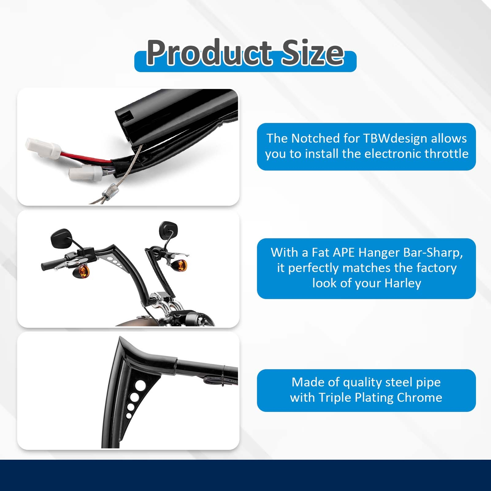 14″ Pre-Wired Ape Hanger Handlebar For Harley Sportster 883 1200 XL Dyna Softail