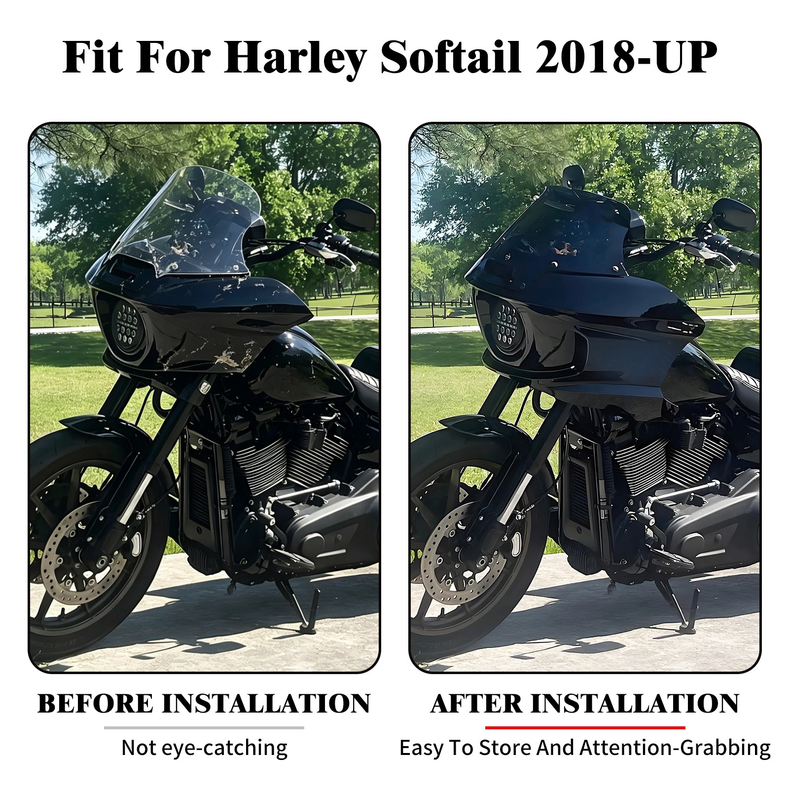 Headlight Fairing w/ Windshield Black For Harley Softail Street Bob FXBB 2018-up