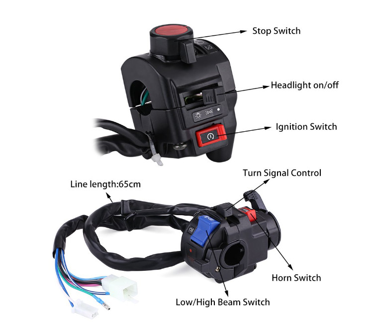 7/8″ MOTORCYCLE LEFT/RIGHT METAL/PLASTIC HANDLEBAR BLACK CONTROL SWITCHES