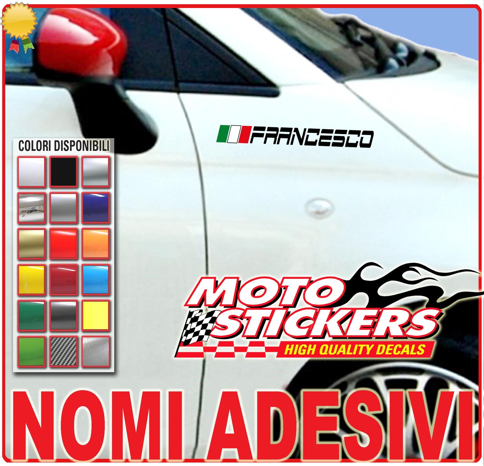 2 Nomi stickers with flag from 27 cm for side moto car