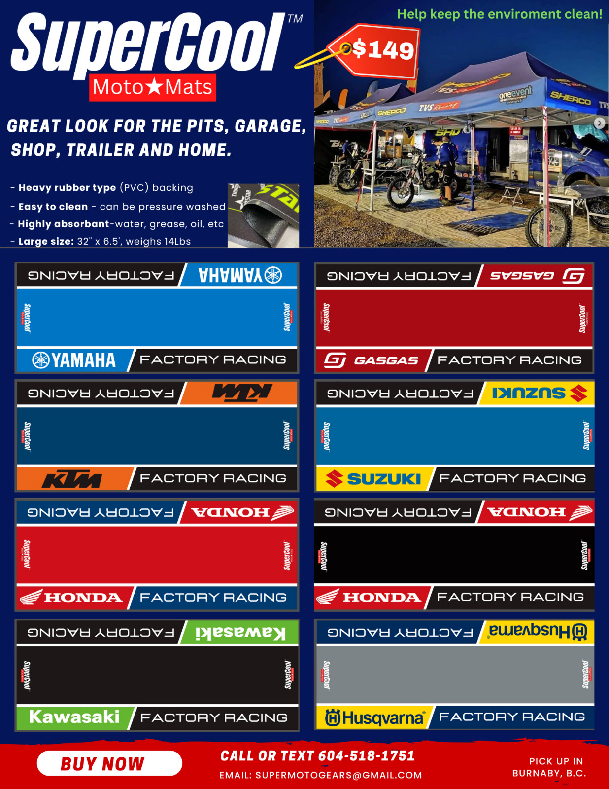 SuperCool GasGas Factory Racing Moto Mats – Rubber Type PVC