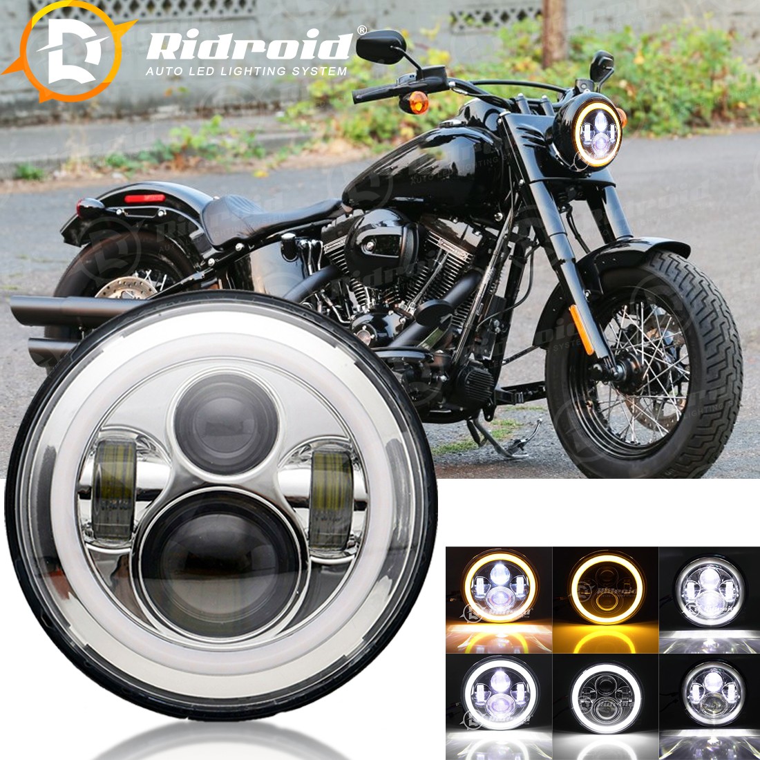 7inch LED Projector Headlight w/DRL For Harley Davidson Heritage Softail Classic