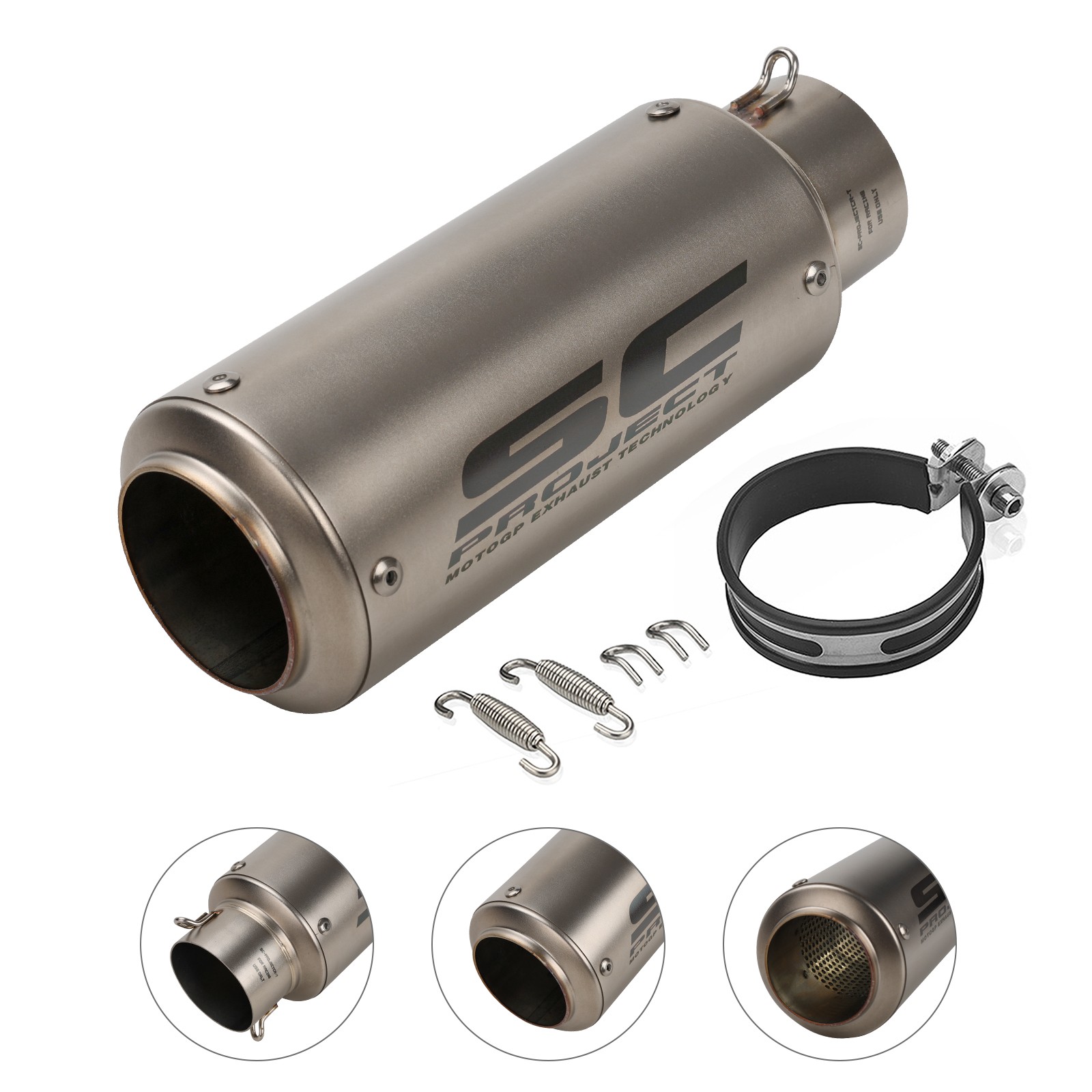 SC Slip On 61mm Universal Motorcycle Muffler Exhaust Pipes Tips Tail Pipe Silver