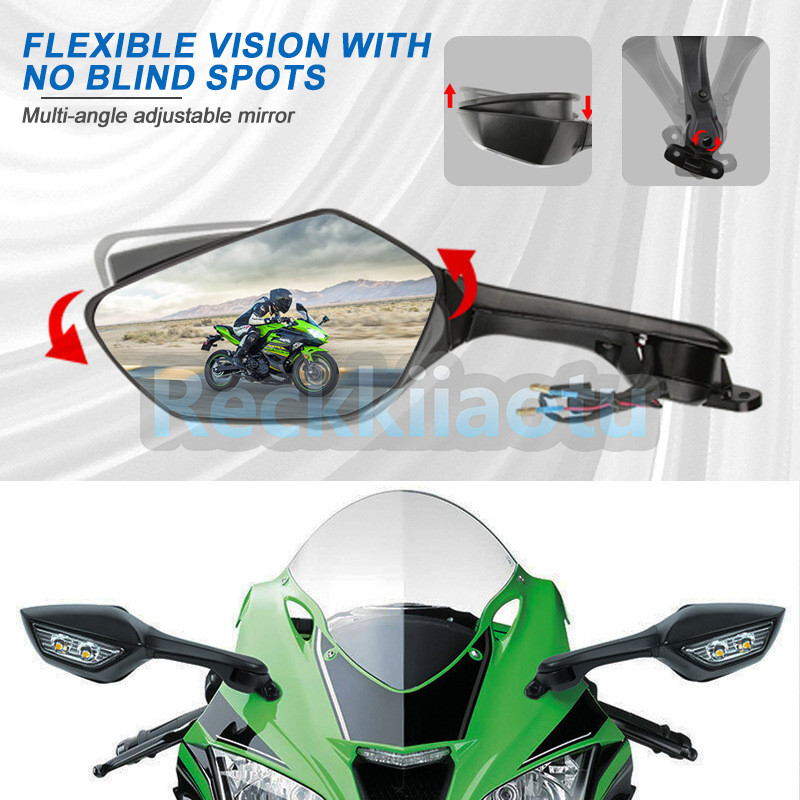 1 Pair Mirror with Turn Signals For Kawasaki Ninja ZX6R ZX636 2009-2023