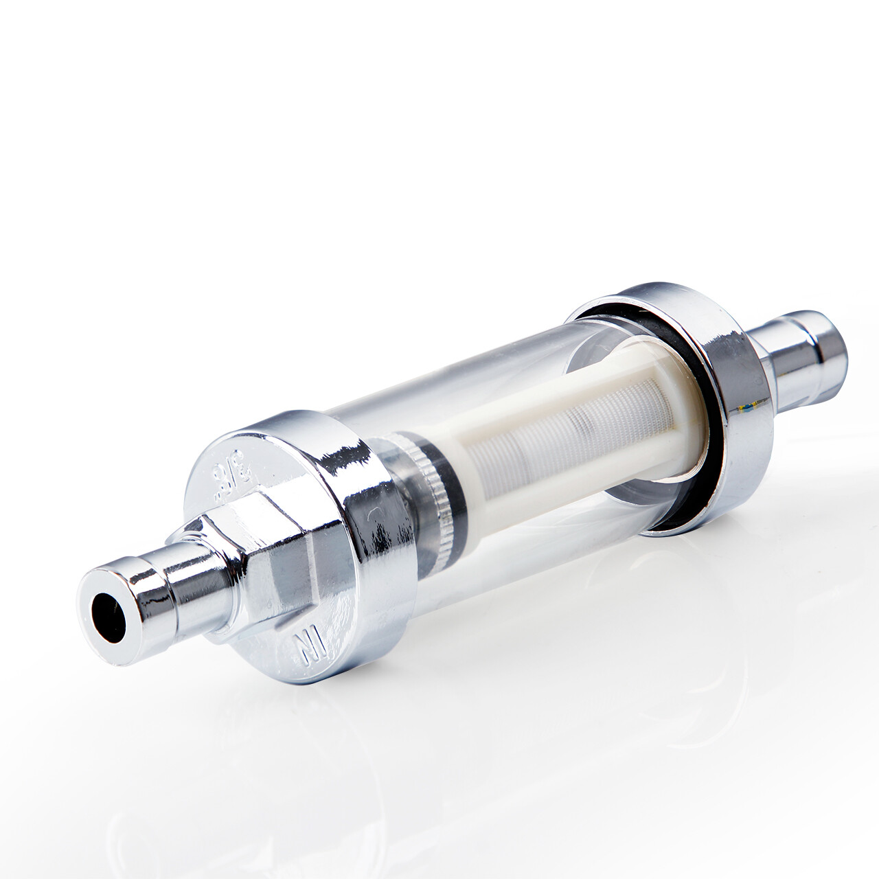 2X 3/8 in Clear Glass & Chrome Reusable Washable Inline Petrol Fuel Filter 9.5mm