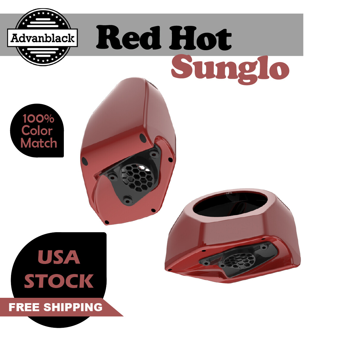 Advanblack 6.5 inches Speaker Pods RED HOT SUNGLO Fits Harley King Tour Pack