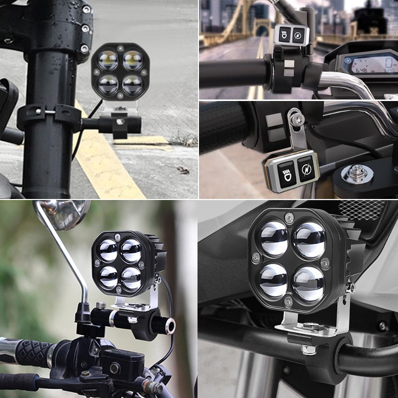 2X 60W 10000LM LED Motorcycle Driving Fog Spot Light Auxiliary Lamp White+Amber