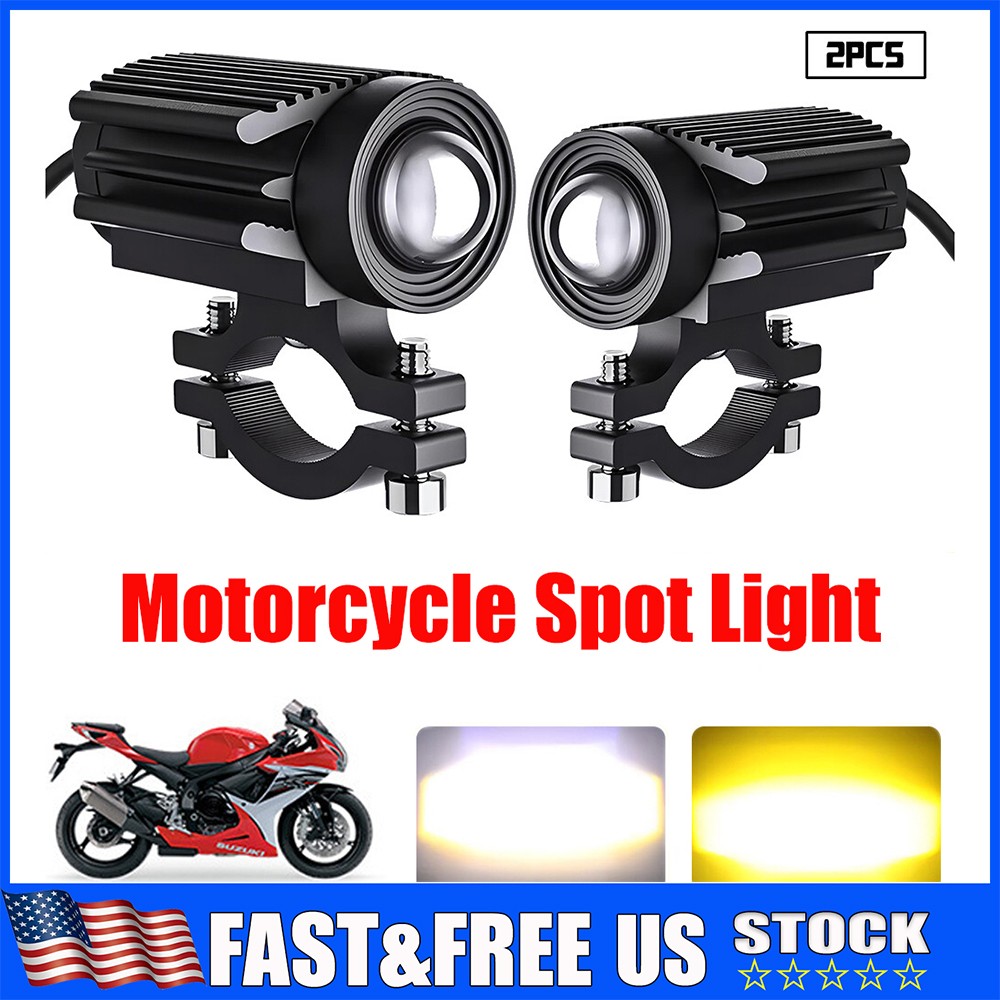 2x Motorcycle LED Spot Lights Headlight Driving Fog Auxiliary Lamp Yellow White