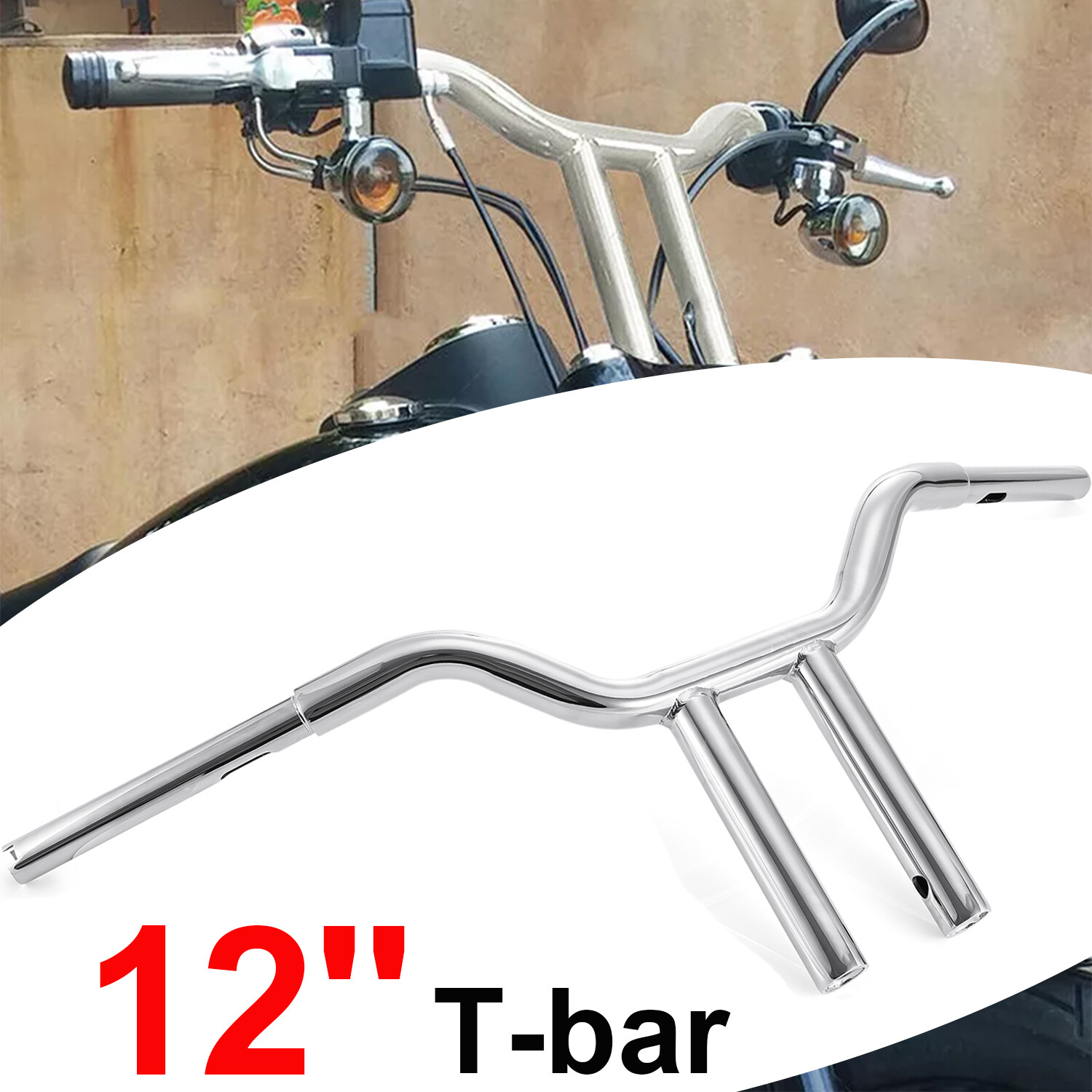 10″ 12″ 14” 16″ Gloss Black Pre-Drilled Handlebar T-Bar For Harley Dyna Softail