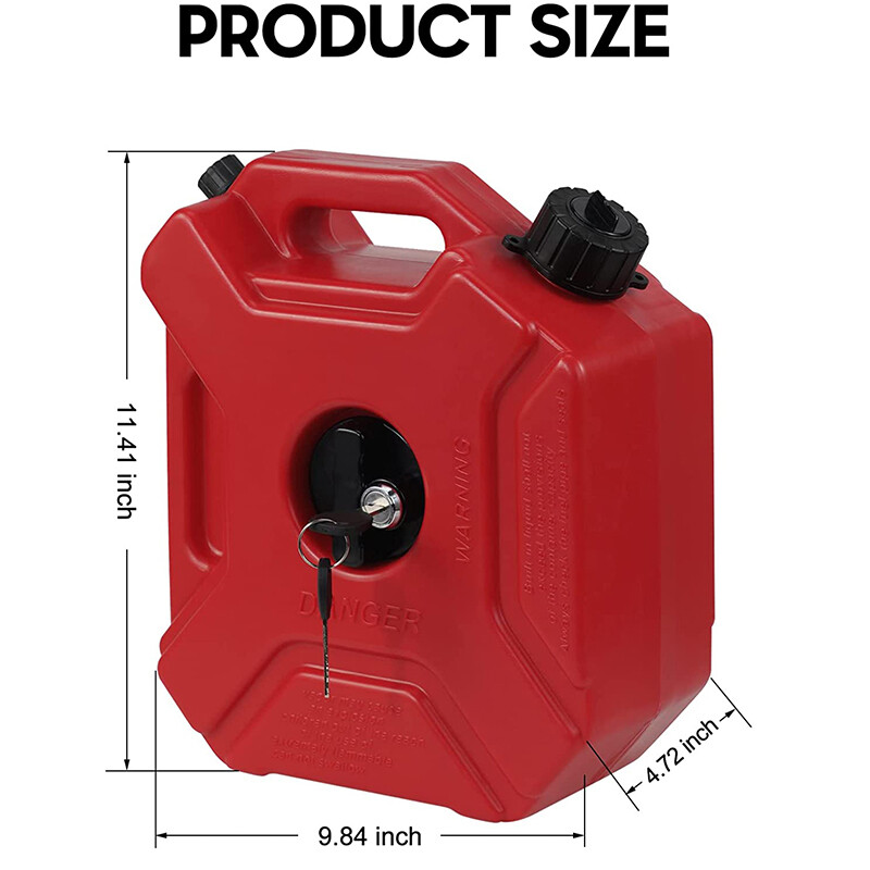 1.3 Gallon Red Gas Tank with Lock & Key for Car Motorcycle UTV SUV ATV Off Road