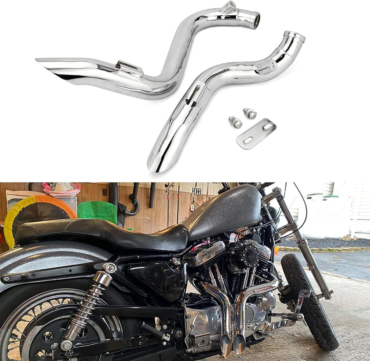 2.0″ Drag Pipe Exhaust for Harley Dyna Softail Sportster 1984-2015 Silver Chrome