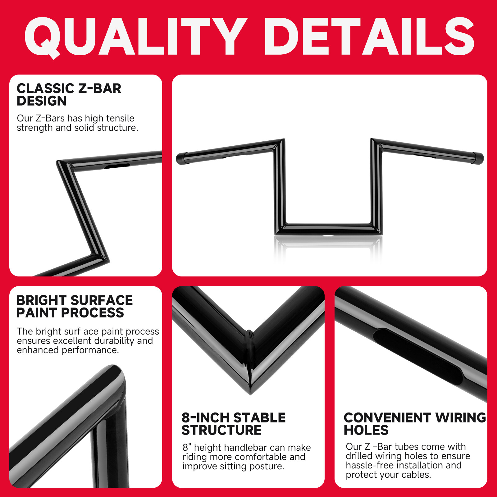 8″ Rise Z-Bar 1″ Motorcycle Handlebars For Harley Davidson Sportster Iron 883