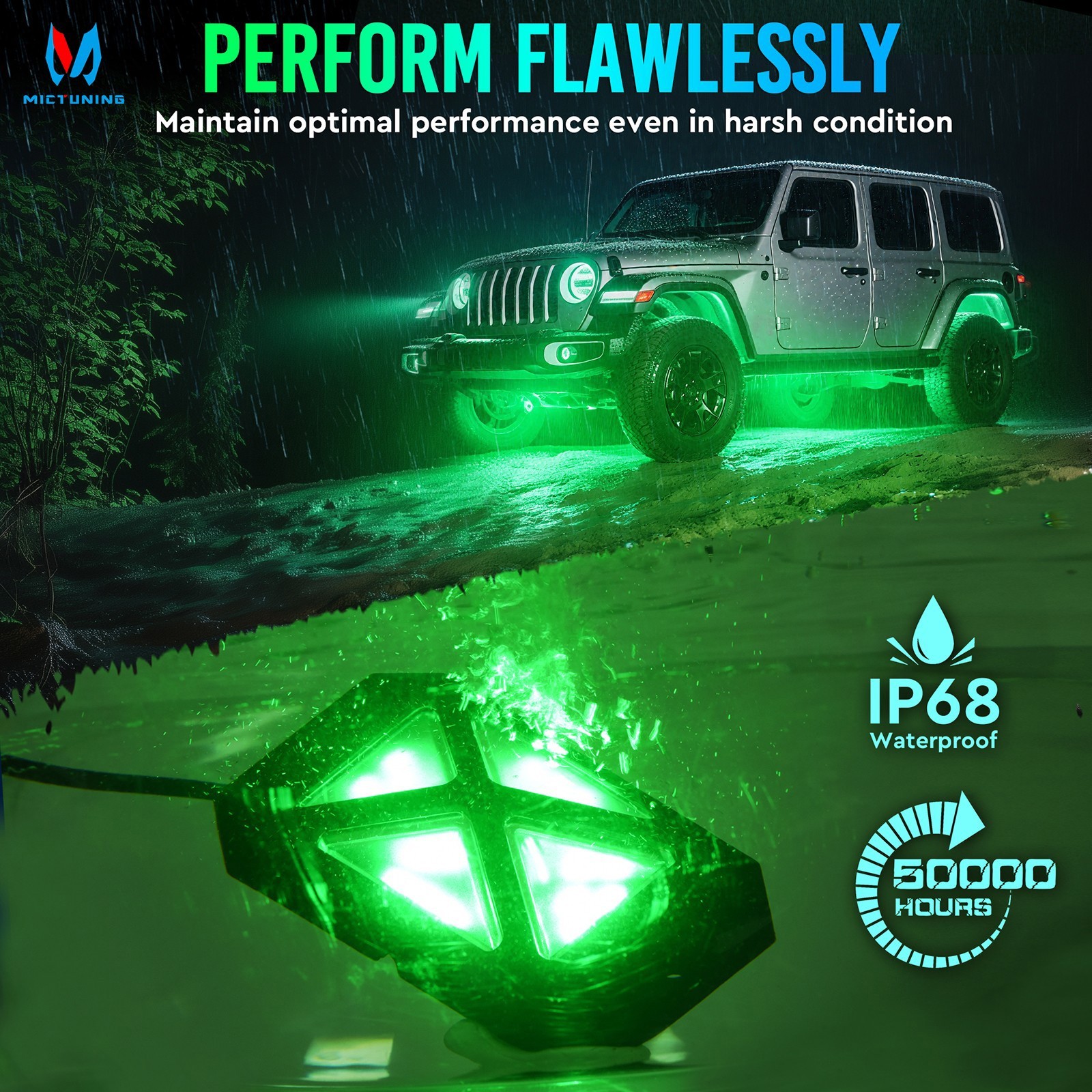 MICTUNING C4 8 Pods RGBW LED Rock Lights, 4-side Underglow Neon Accent Light Kit