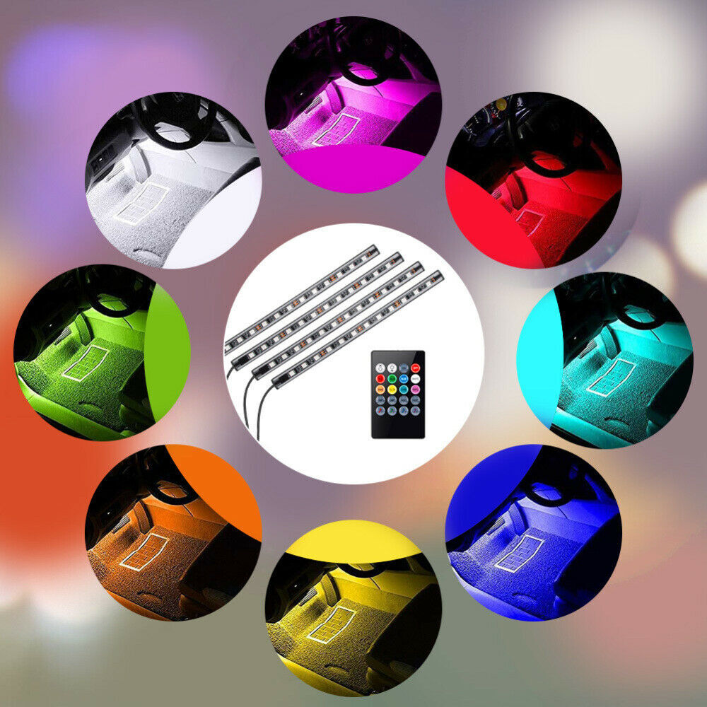 4PC Motorcycle Waterproof RGB LED Strip Light Under Glow Neon Kit Music Control