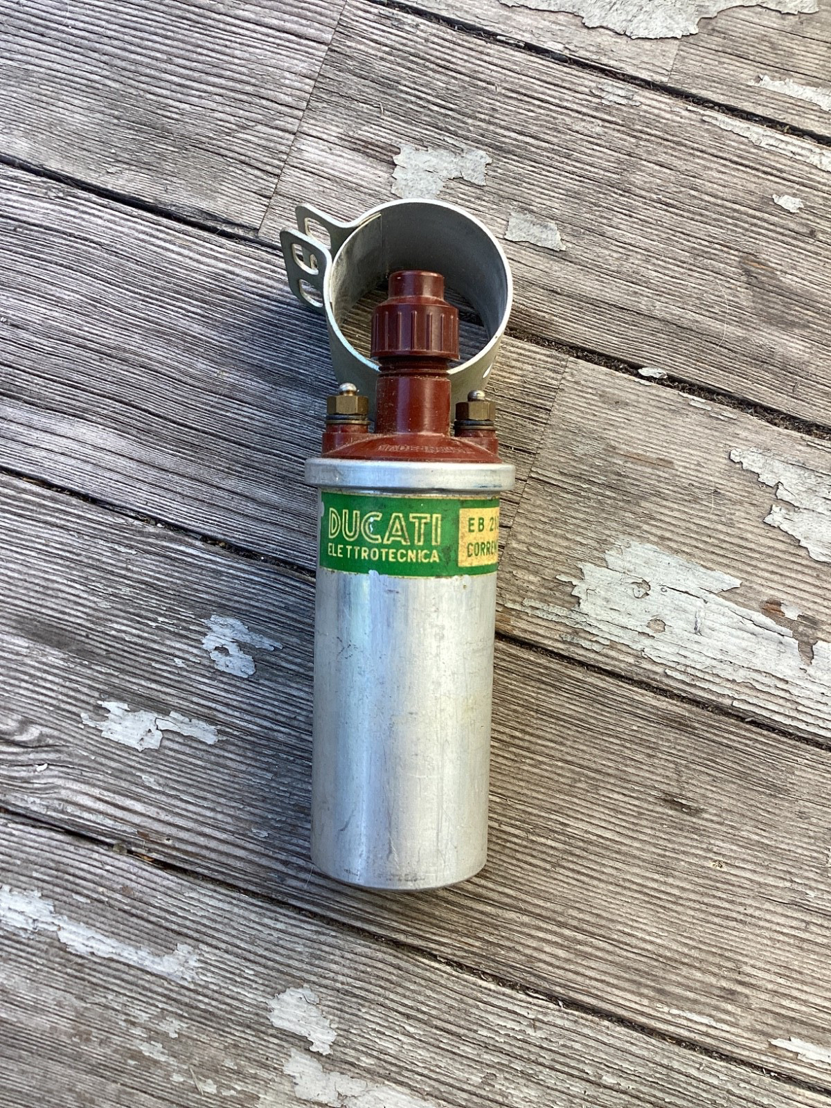 NOS Ducati 6v ignition coil made in italy beat up box out of long term storage