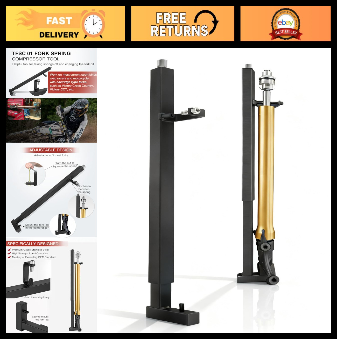 Fork Spring Compressor Tool – Powder Coated, Replace Front Fork & Oil Seals for