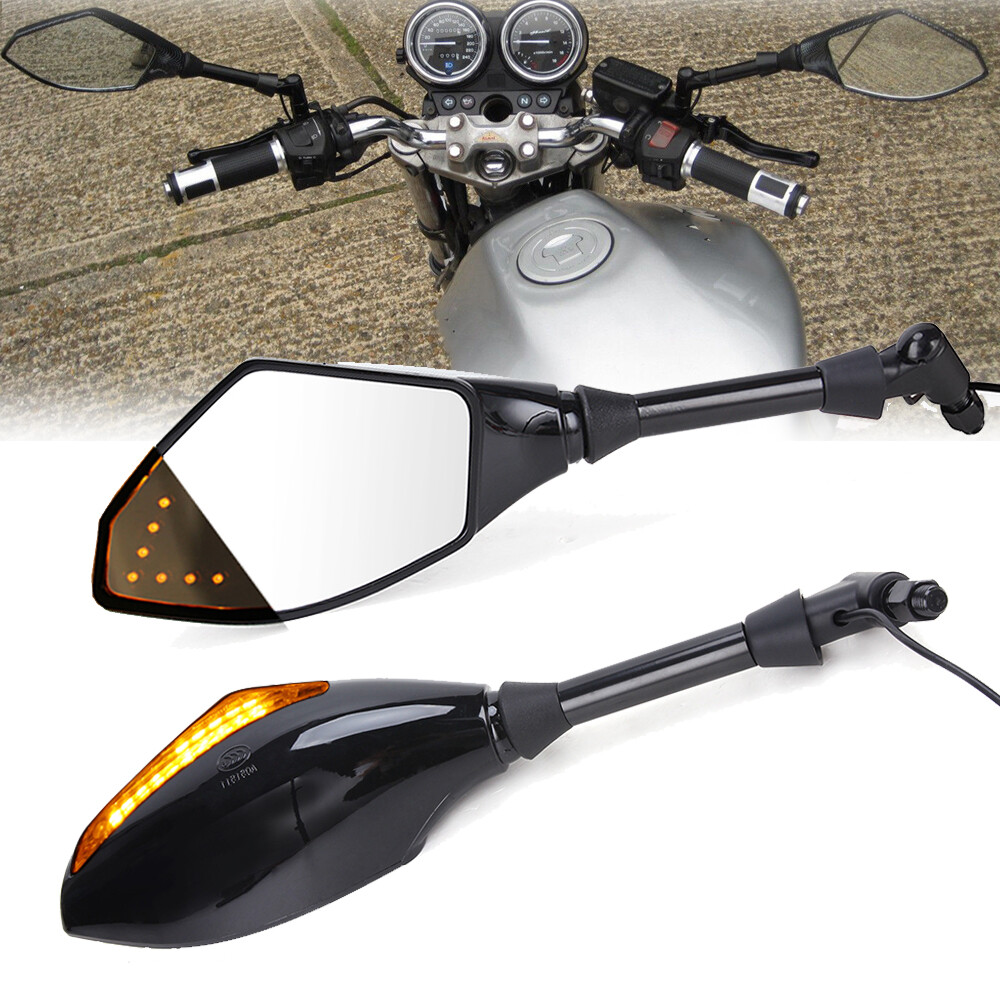 Motorcycle Rearview Side Mirrors w/ LED Turn Signal Blinker Light For Kawasaki