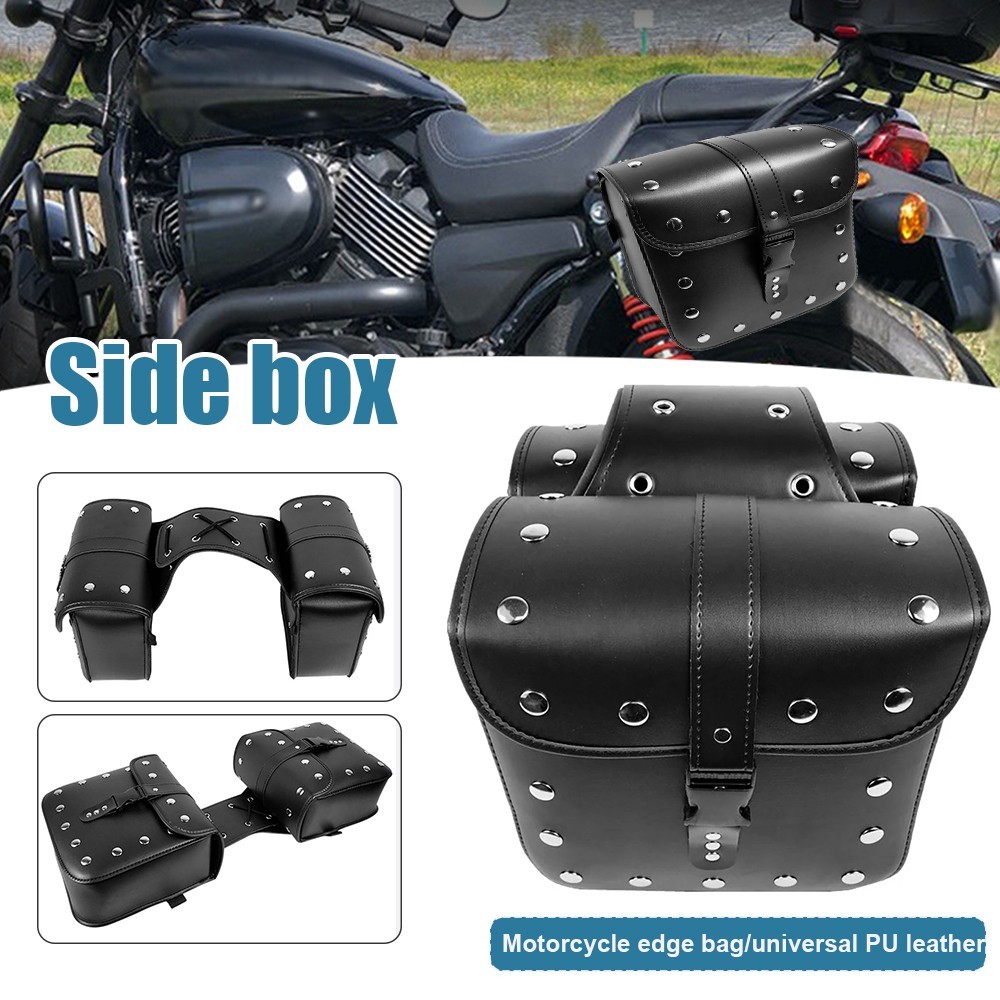 Universal Motorcycle Saddlebags Large Capacity PU Leather Side Saddle Bags Black