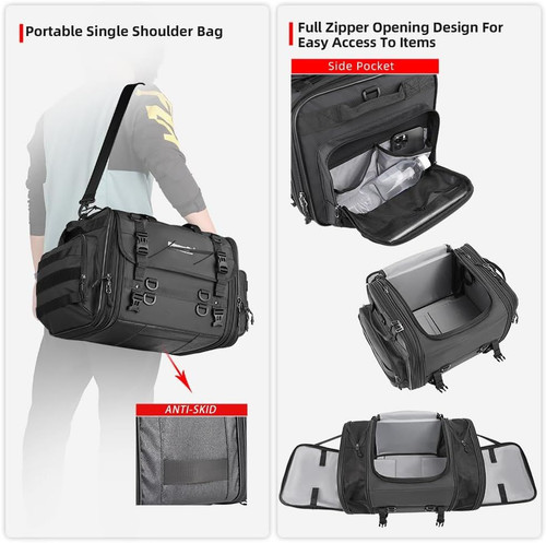 Rhinowalk Motorcycle Saddle Bag Motorbike Tail Waterproof 33-45L, Black