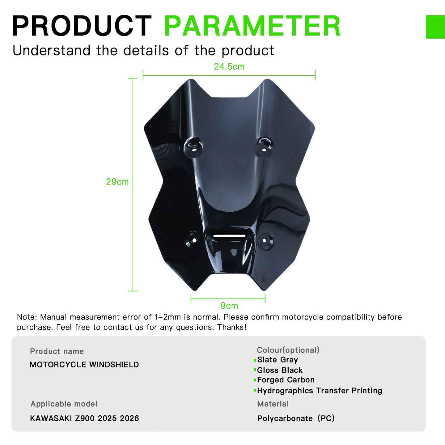 Forged patte Pattern Windshield Windscreen for Kawasaki Z900 2025-2026 Motorcycl