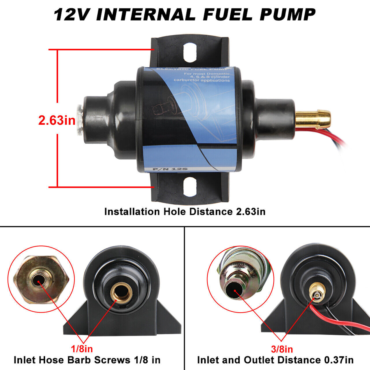 12S Fuel Pump Super 4-7PSI 35 GPH Kit Micro Electric Carburetor 12V Low Pressure