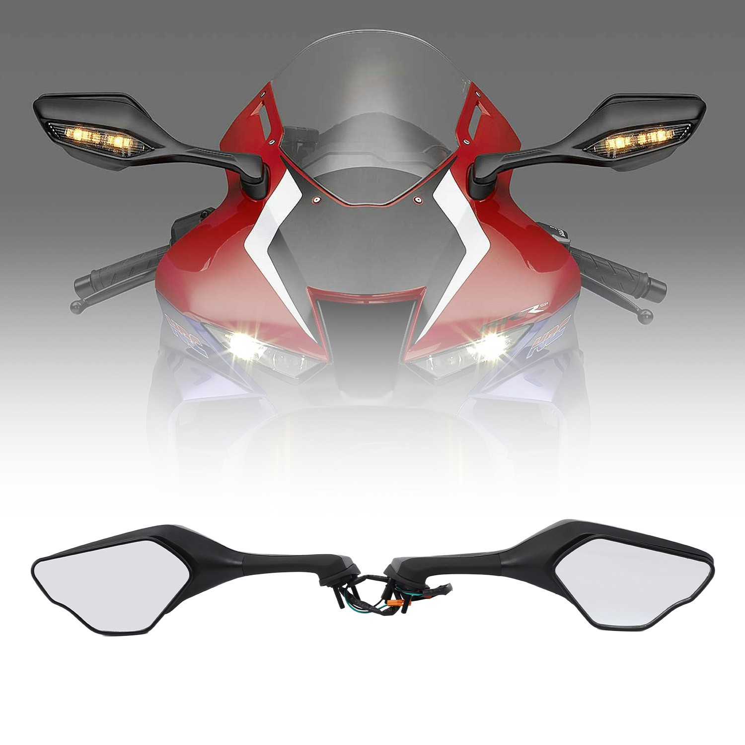 Pair LED Turn Signal Rear View Mirrors For Honda CBR1000RR CBR 1000RR 2017-2025
