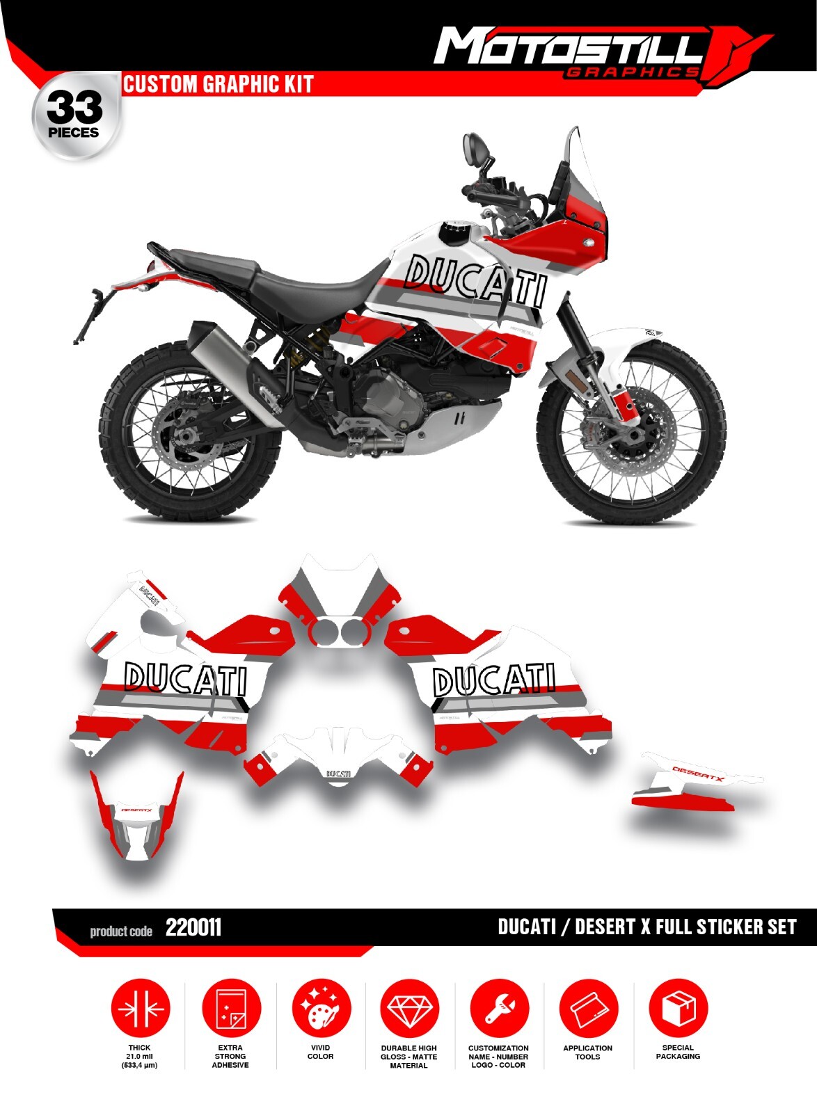 DUCATI DESERT X GRAPHIC STICKER SET – DECAL KIT