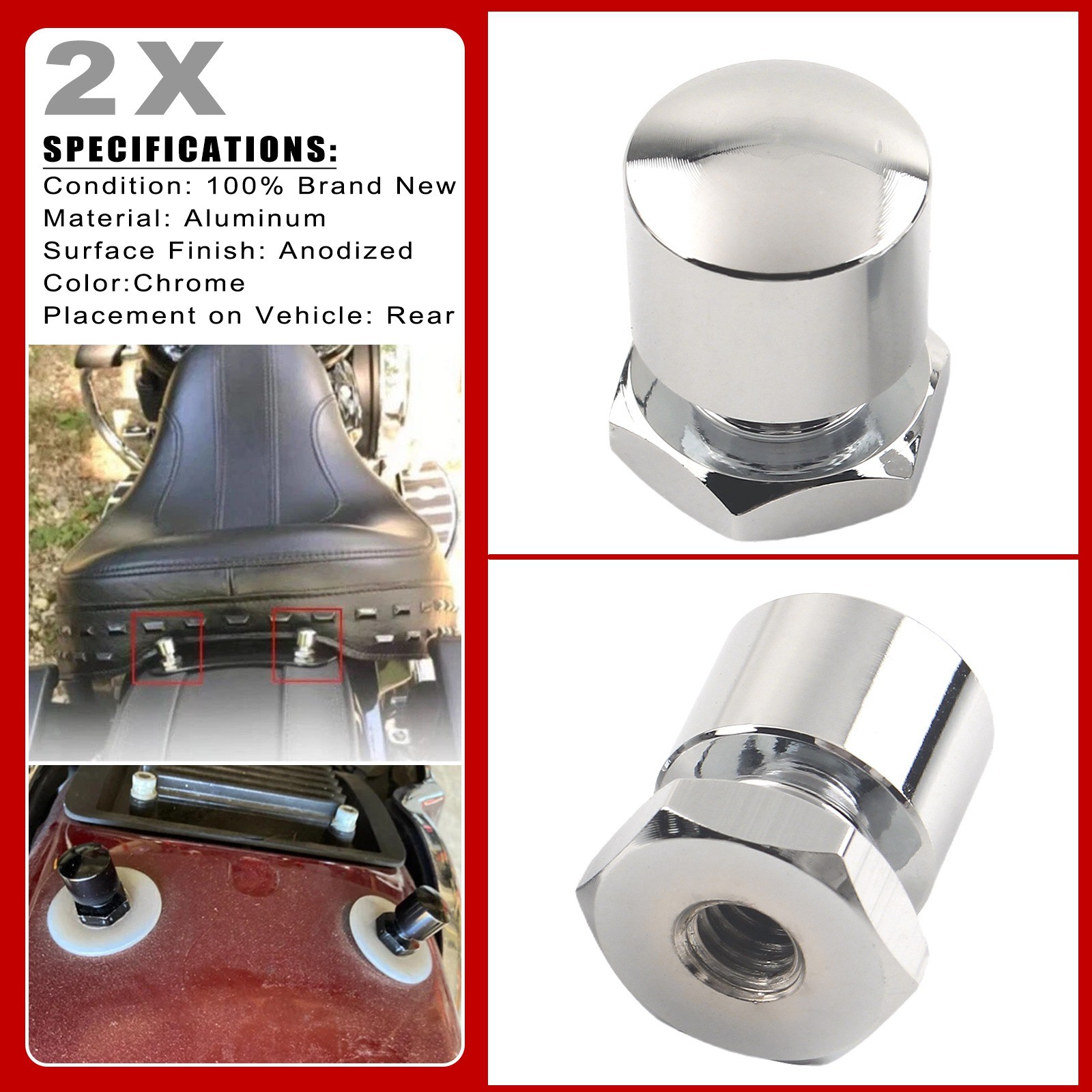2 PCS Anodized Bright Silver Solo Seat Nuts For Harley Softail Touring 1999-Up