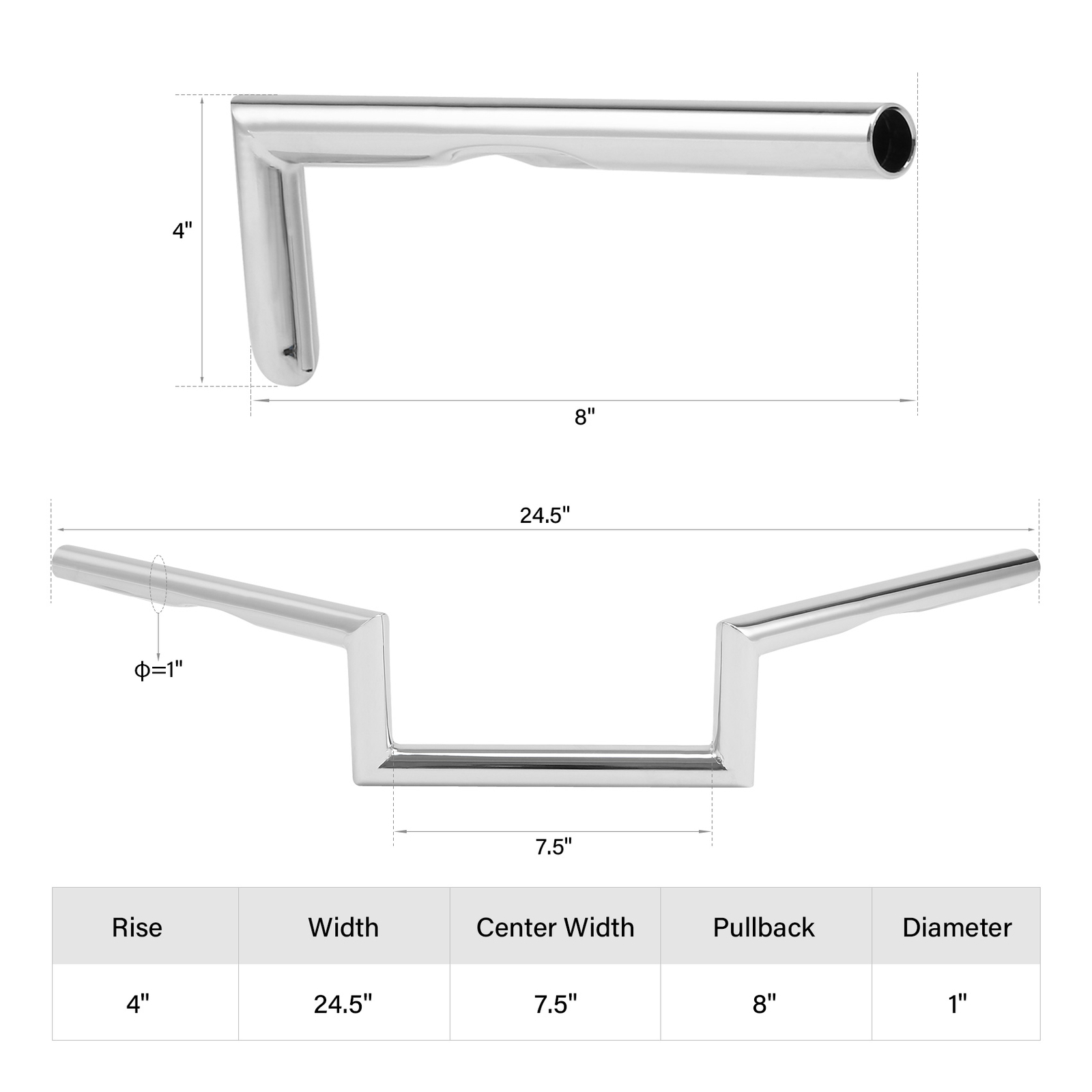 Chrome Handlebar 4″ Rise 60’s Dimpled Narrow Z-Bar Fits For Harley 1″Clamp New