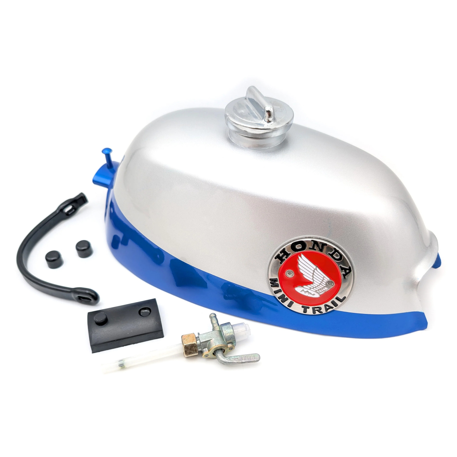 Blue & Silver Honda Mini Trail Z50 K0 K1 68-70 Gas Fuel Tank Kit Emblems Cap