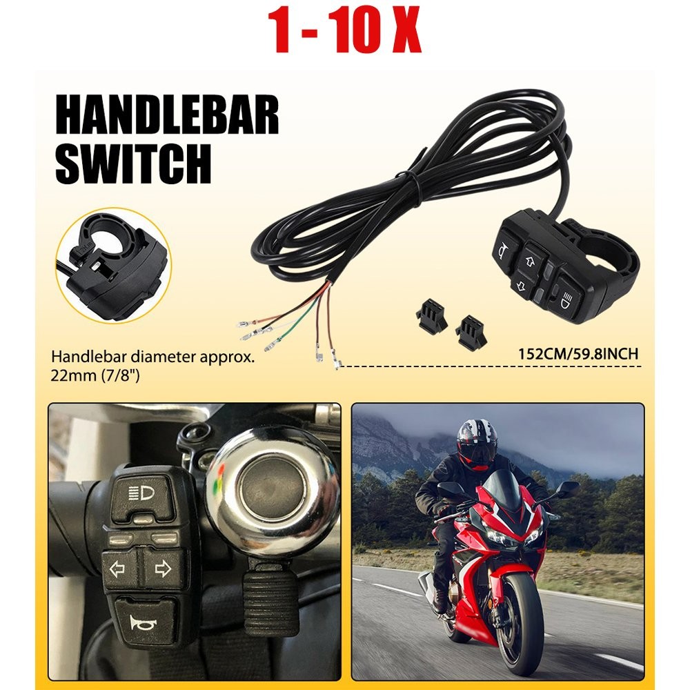 1-10 Motorcycle Switch ON OFF Button Fit Handlebar 7/8″ 22mm Headlight Turn Horn