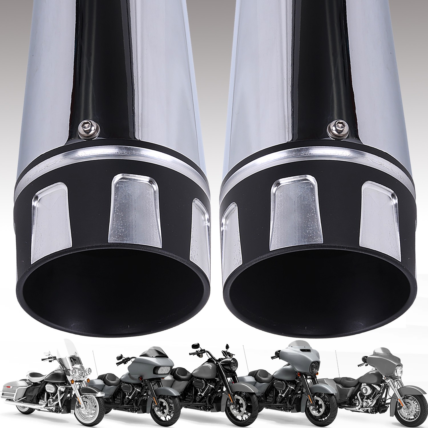 DNA 4″ Megaphone Slip-On Mufflers Exhaust Pipes For Harley Touring Ultra Classic