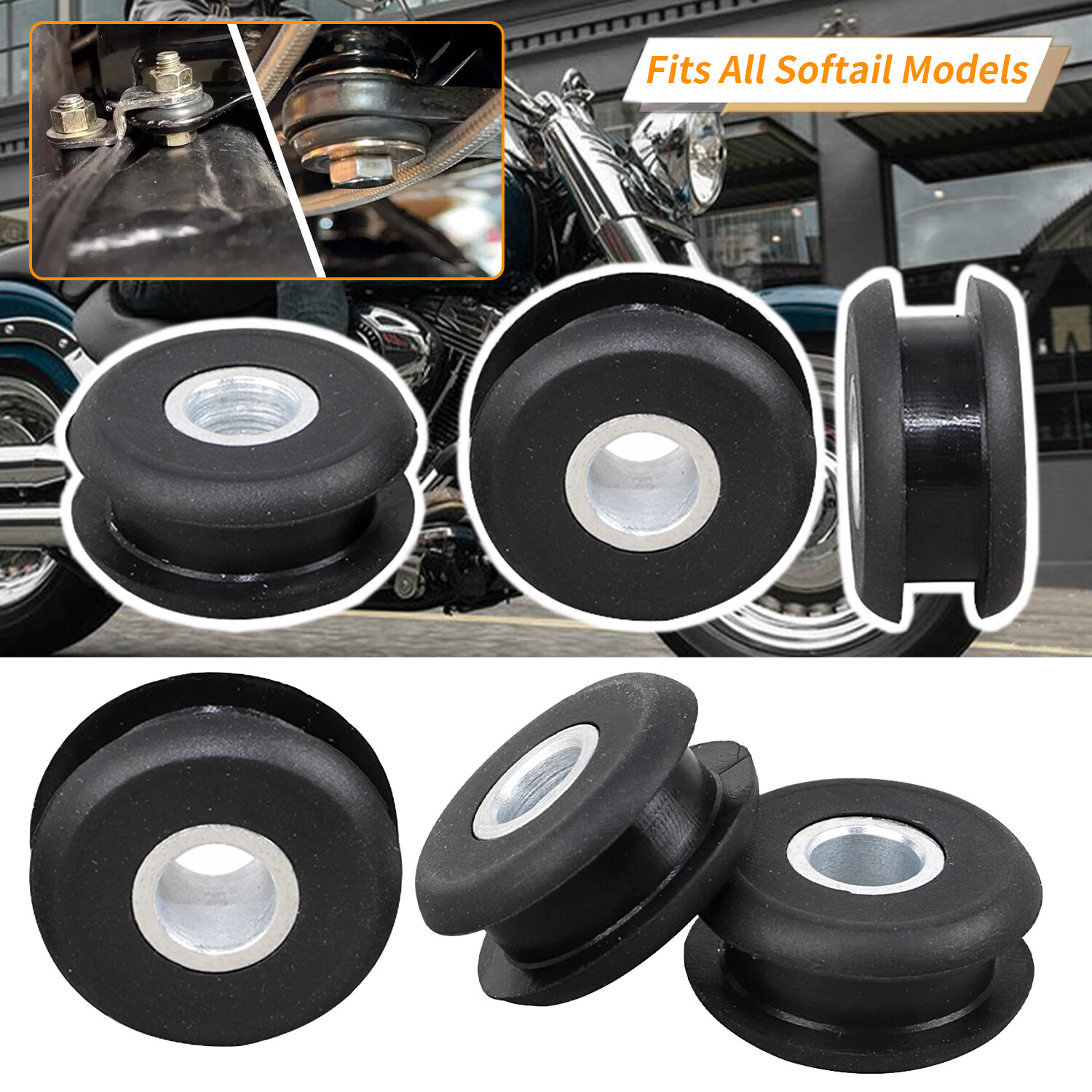 For Softail Model 84-99 Gas Tank Flat Side Mounting Rubber Bushing Steel Inserts