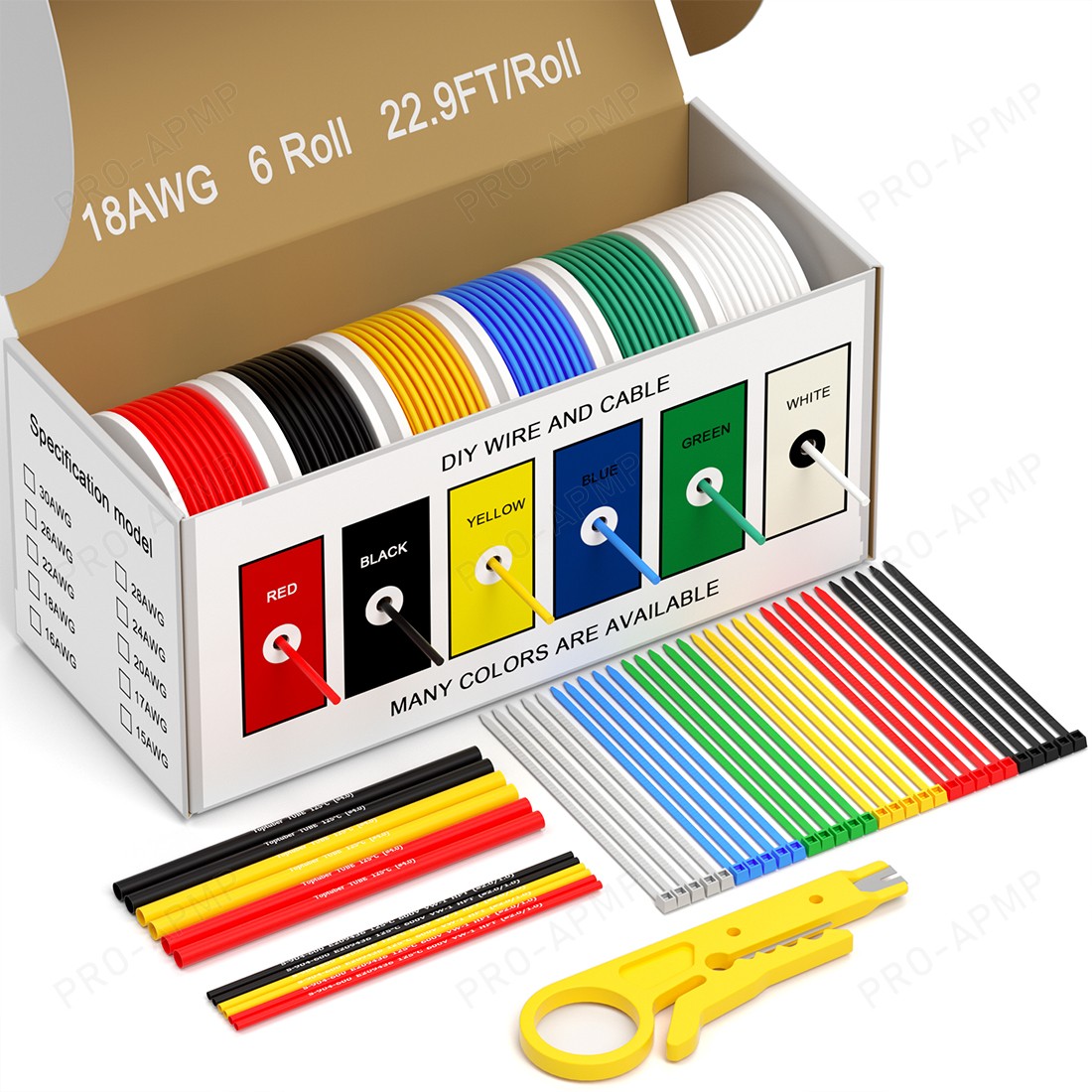 18 AWG Stranded Hookup Wire PVC Insulation Electrical Cable 6 Colors Each Roll