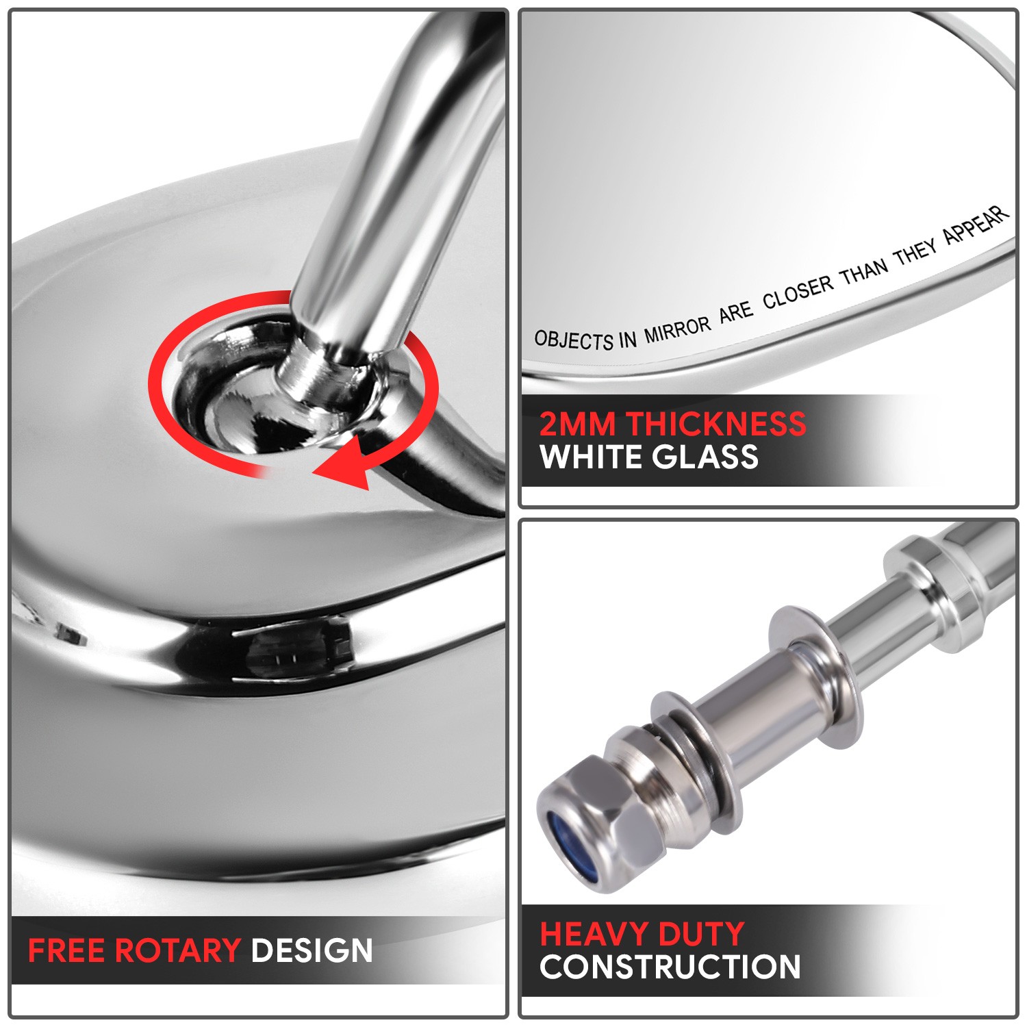 For Universal Naked Bike Cruiser Chrome Oval Convex Side View Mirrors Bar-end