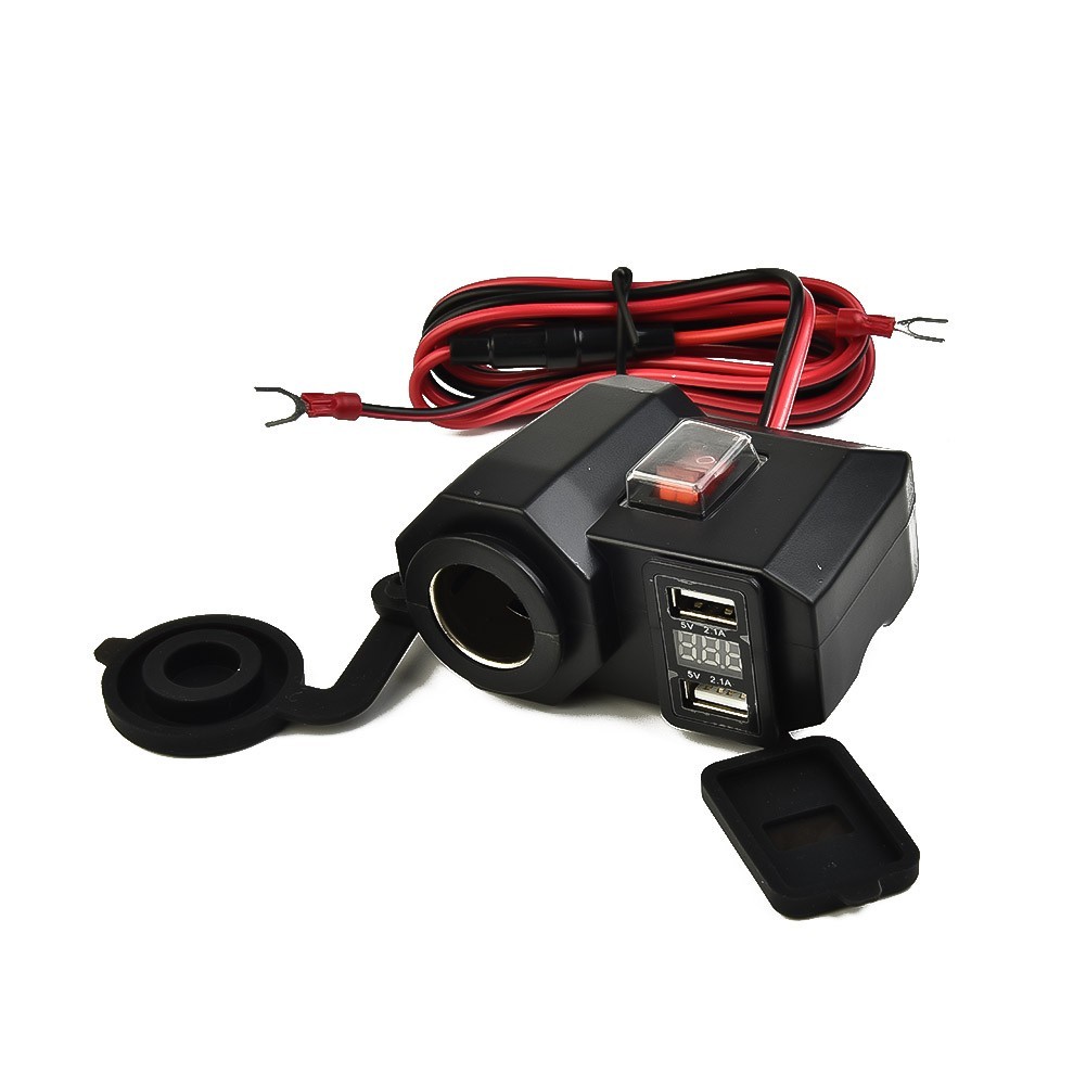 Motorcycle USB Charger Outlet Voltmeter Switch Plastic Metal 12V Accessories