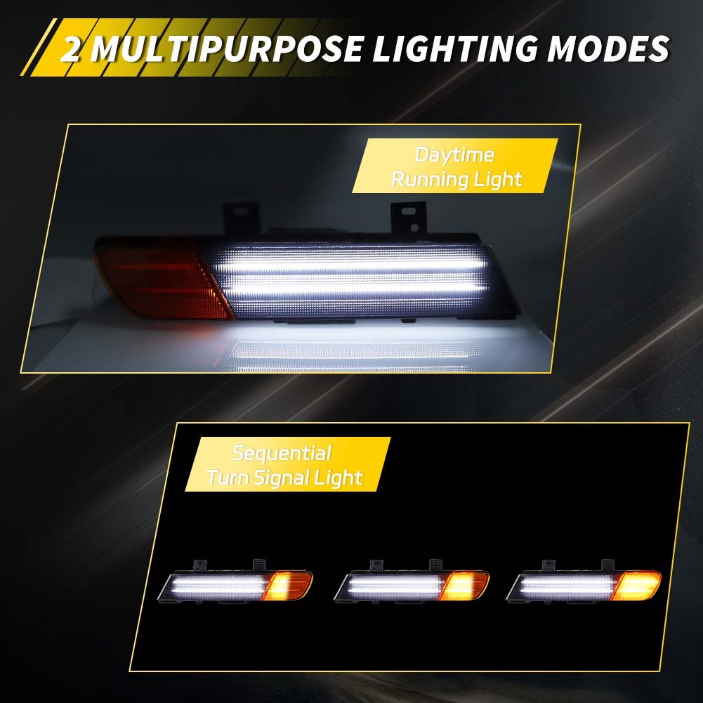 2PCS Dynamic Amber LED Front Signal Side Marker Lights For 1991-1996 Corvette C4