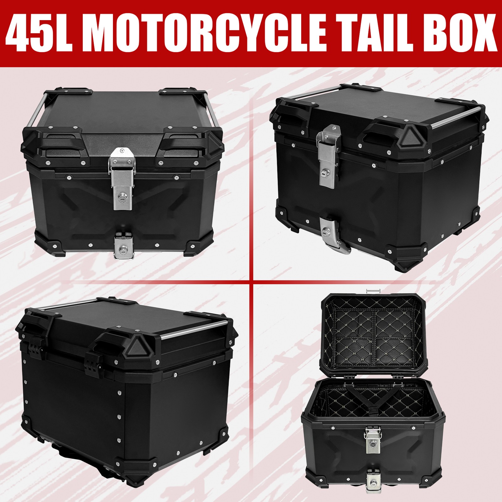 Aluminum Trunk 80L Motorcycle Top Case Waterproof Luggage Storage Tour Tail Box