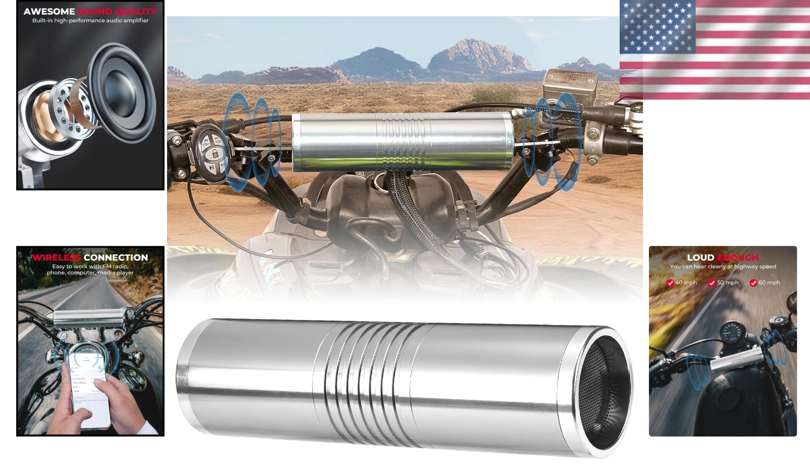 60W Motorcycle Speaker with Handlebar Mount for ATV and Outdoor Adventures