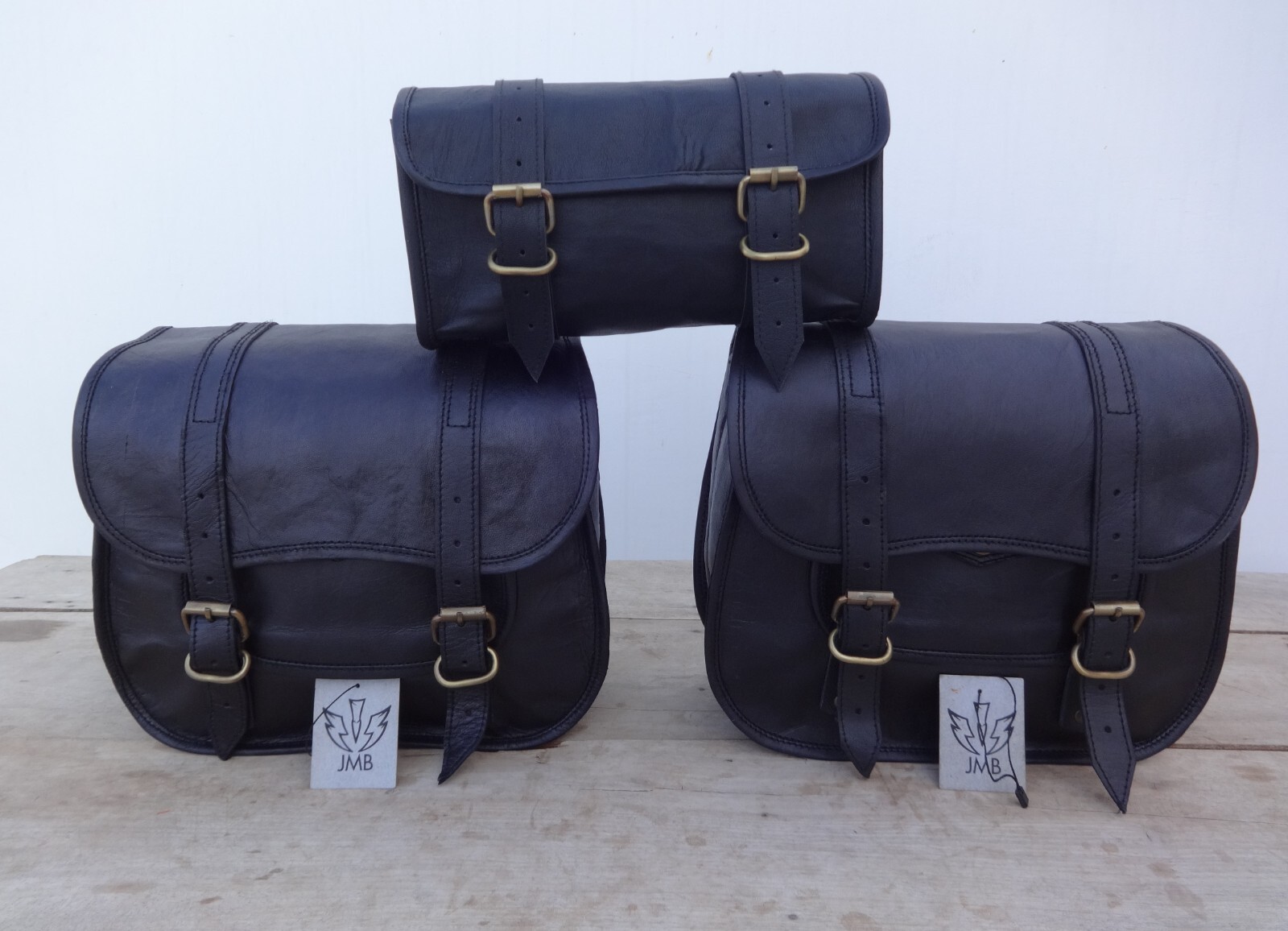 Motorcycle Leather Pouch Panniers Black Side Saddle Bag Saddlebags Bags Tool 3