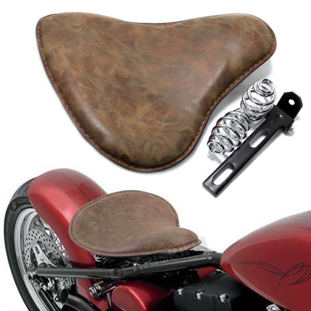 Brown Motorcycle Leather Solo Seat Custom Fit For Harley Davidson Chopper Bobber